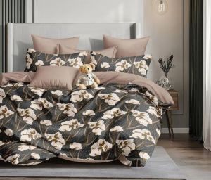 4 Pcs Black Glace Cotton Printed Comforter Set
