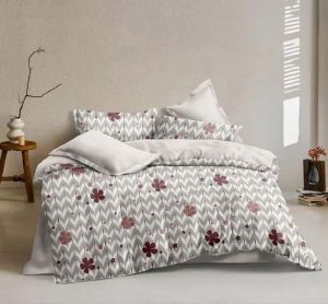 4 Pcs White Glace Cotton Printed Comforter Set