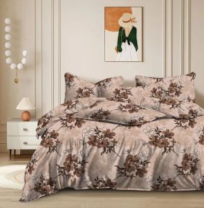 5 Pcs Brown Glace Cotton Printed Bed Sheet Set