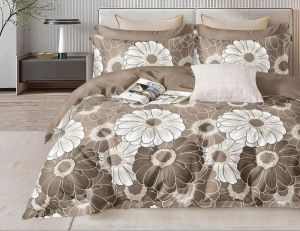 5 Pcs Glace Cotton Elegant Printed King Size Bed Sheet Set