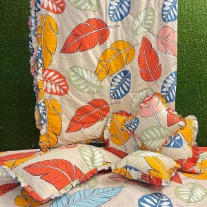 6 Pcs Multicolor Polycotton Leaf Print Quilted Bedding Set