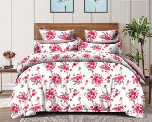 5 Pcs Pink Floral Glace Cotton Double Bed Sheet Set