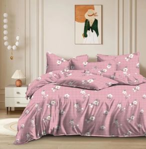 5 Pcs Pink Glace Cotton Printed Bed Sheet Set