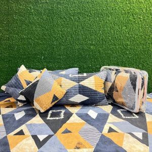 5 Pcs Polycotton Ethnic Print Quilted Bedding Set