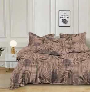 5 Pcs Brown Glace Cotton Printed Bed Sheet Set