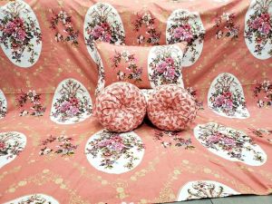 Peach Floral Printed Poly Cotton Round Cushion Bed Sheet Set