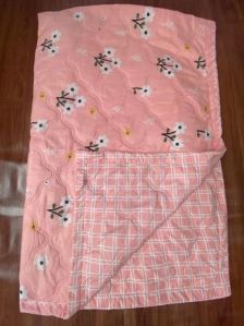 Pink Printed Ultrasonic Quilted Reversible Microfiber Comforter