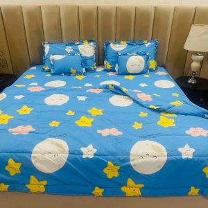 Multicolor Printed Quilted Double Bed Comforter Set