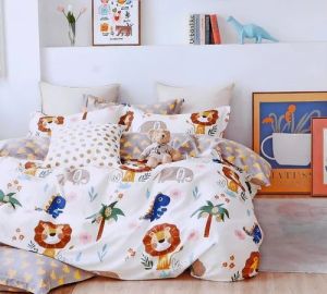 White Lion Printed Glace Cotton Kids Bed Sheet