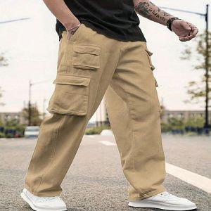 Mens Beige Plain Cotton Cargo Pant
