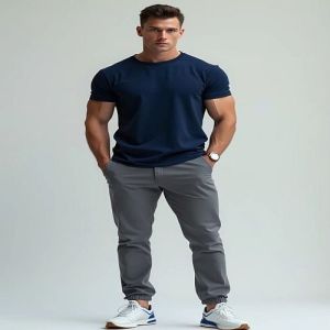 Mens Navy Blue Plain Round Neck T-Shirt