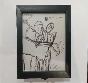 Dark Wood Portrait Picture Frame with Abstract Tribal Sketch Print & Glass Cover