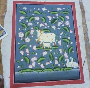 Divine Kamadhenu Cow &AMP; Calf Pichwai Painting