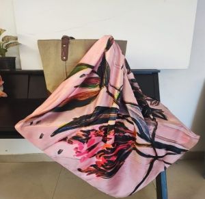 Elegant Pink Floral Art Silk Scarf