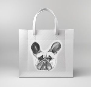 French Bulldog Sketch Printed White Tote Bag with Textured Finish