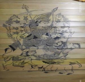 Traditional Indian Goddess Durga Mahishasuramardini Line Art Painting