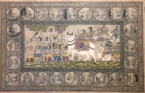Traditional Indian Shiva &AMP; Parvati on Nandi Narrative Painting