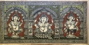Triple Ganesha Traditional Indian Folk Art Painting