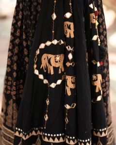 Women\'s Black Traditional Ajrakh Printed Chaniya Choli Set