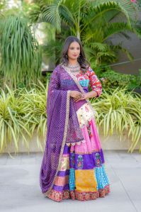 Women\'s Patchwork Multi Color Lehenga Choli with Bandhani Dupatta