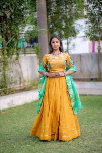 Women\'s Traditional Mustard Yellow Ghagra Choli with Embroidered Blouse