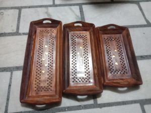 Rectangular Wooden Tray Set