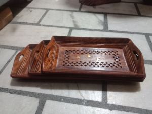 Rectangular Wooden Tray Set