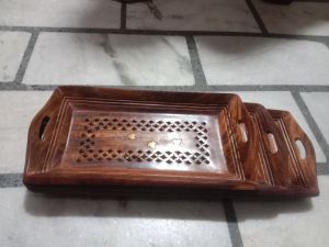 Rectangular Wooden Tray Set