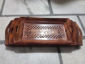 Rectangular Wooden Tray Set