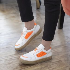 Ladies L1000 White & Orange Synthetic Casual Shoes