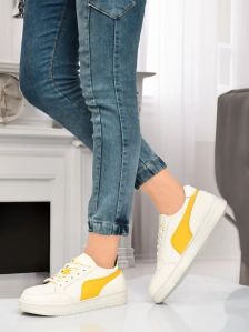 Ladies L1004 White & Yellow Synthetic Casual Shoes