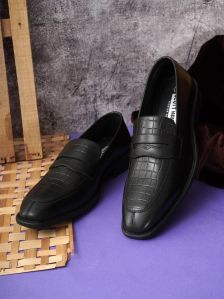 Mens SE1004 Black Leather Loafer Shoes