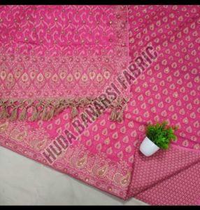 Ladies Pink Printed Banarasi Suit