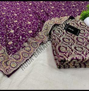 Ladies Purple Chiragha Jaal Kimkhab Silk Banarasi Suit