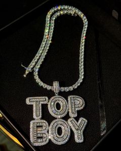 Top Boy Letter Iced Out Silver Plated Pendant