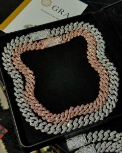 Men Iced Out Moissanite Silver Plated Chain
