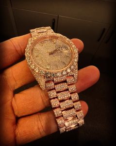 Golden Iced Out Women Moissanite Watch