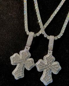 Iced Out Cross Silver Necklace