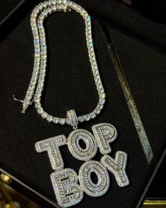 Top Boy Letter Iced Out Silver Plated Pendant