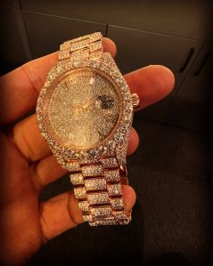 Golden Iced Out Women Moissanite Watch