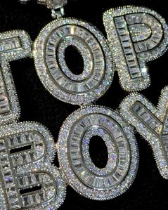 Top Boy Letter Iced Out Silver Plated Pendant