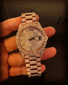 Golden Iced Out Women Moissanite Watch