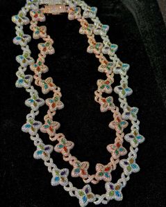 Vvs Moissanite Twisted Multi Colored Silver Necklace