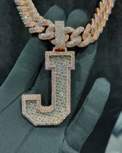 J Shape Rapper Style Iced Out Pendant