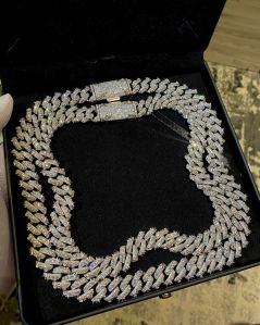 Men Iced Out Moissanite Silver Plated Chain
