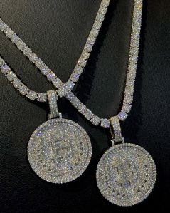 Round Bitcoin Theme Silver Pendant