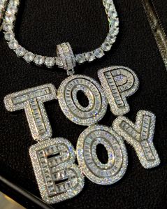Top Boy Letter Iced Out Silver Plated Pendant