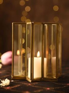 Metal Frame Glass Hurricane Candle Holder