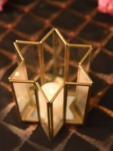 Metal Frame Glass Hurricane Candle Holder
