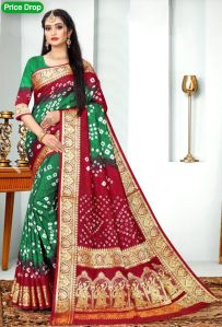 Green and Maroon Color Bandhej Silk Saree